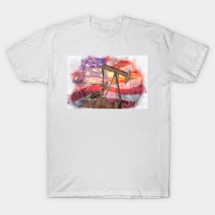 Pumpjack with American Flag pastel drawing T-Shirt